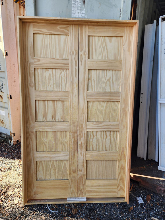 Pine 5 Flat Panel 4' x 7' - Pre-hung Twin Interior Door